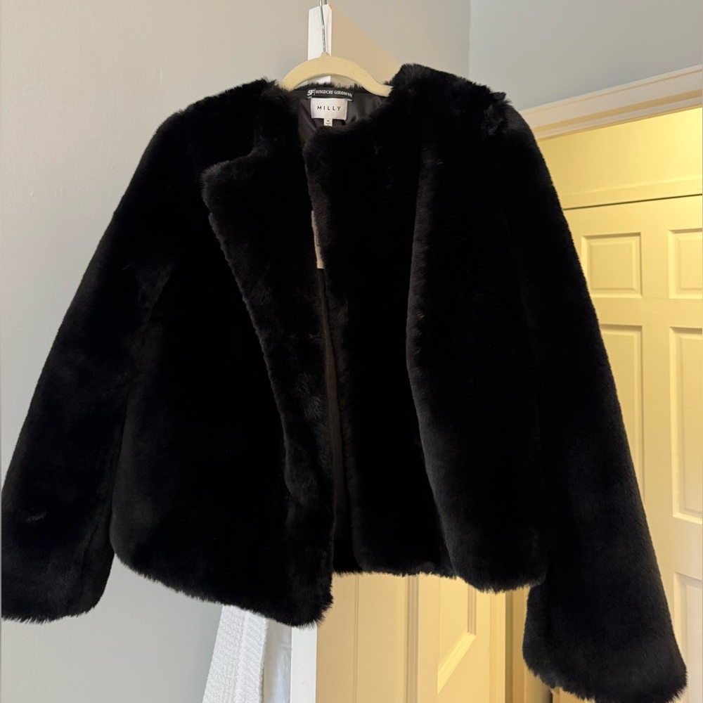 MILLY x Bergdorfs Black Faux Fur Jacket